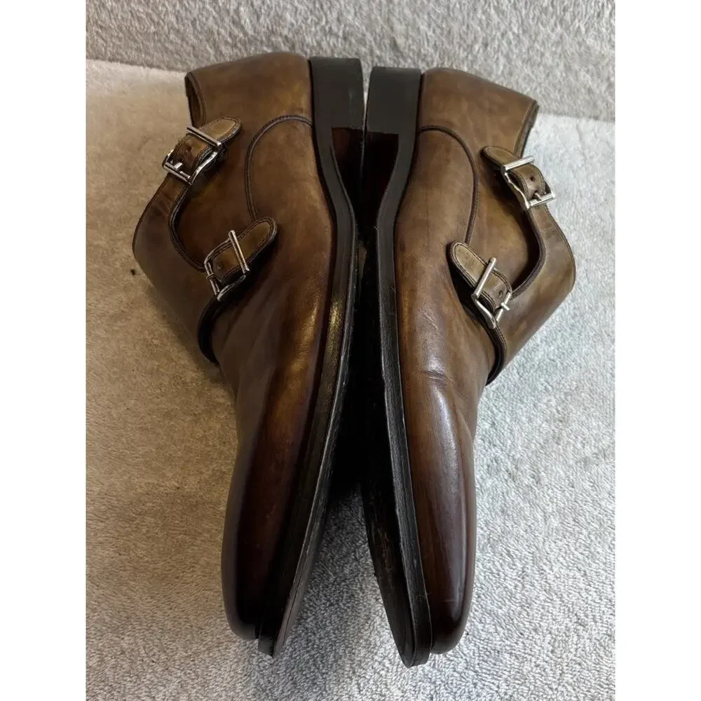 Magnanni Double Monk Strap Brown Leather Dress Shoes Mens Size 9 M